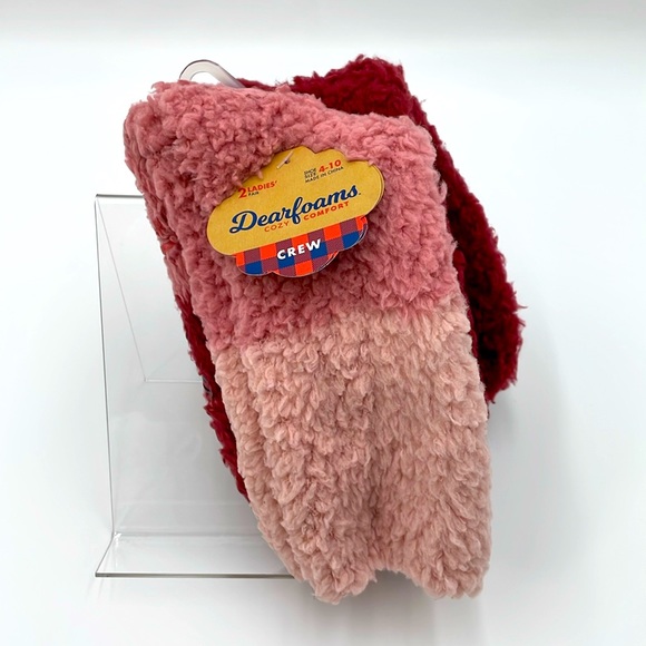 Dearfoams Crew Cozy Fuzzy‎ Slipper Cabin Socks Shoe Size 4-10 - 2 Pack - Pink #2 - Picture 1 of 5